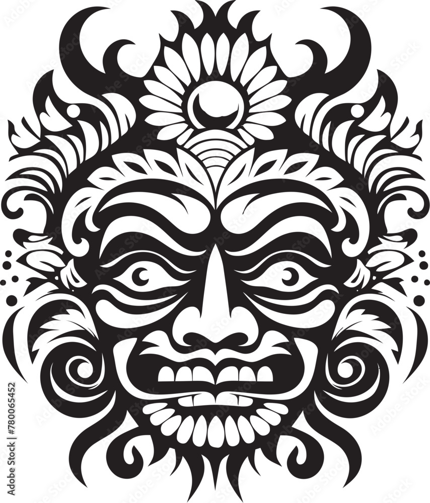 Mystical Visage: Bali Mask Emblem Graphics Sacred Symmetry: Traditional Mask Vector Icon