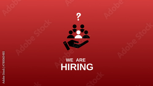 We're hiring a red vector banner. Employee vacancy announcement with a Magnifying Glass on a red background.