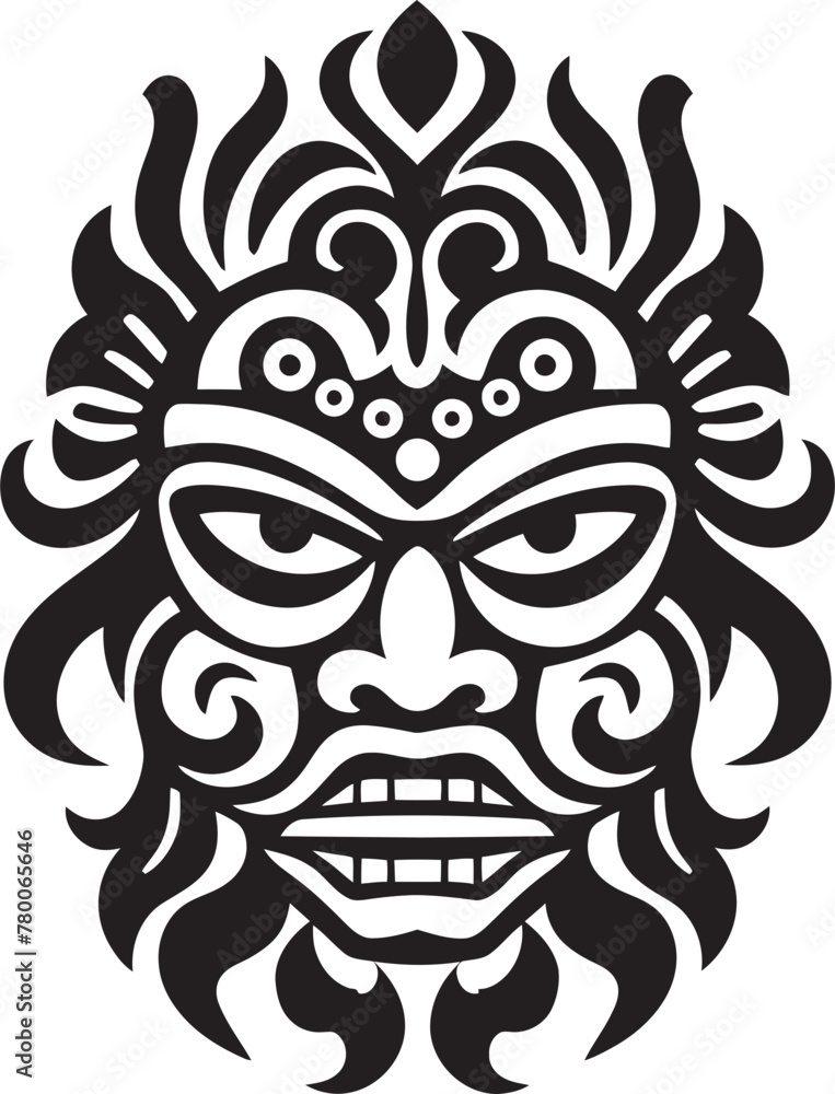 Island Artistry: Bali Mask Icon Graphics Ethereal Essence: Traditional Bali Mask Emblem Design