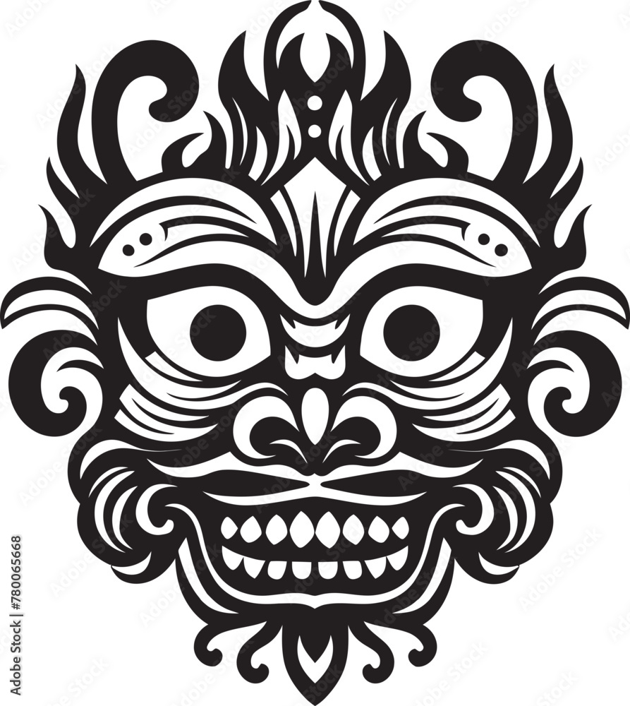 Mystical Masquerade: Traditional Bali Mask Icon Island Intrigue: Bali Mask Emblem Vector