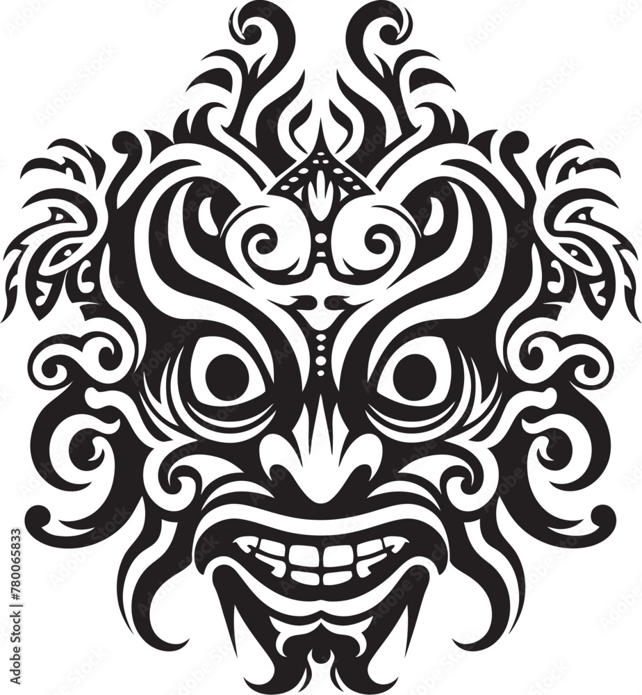 Ancient Auras: Traditional Bali Mask Emblem Graphics Island Impressions: Bali Mask Vector Emblem