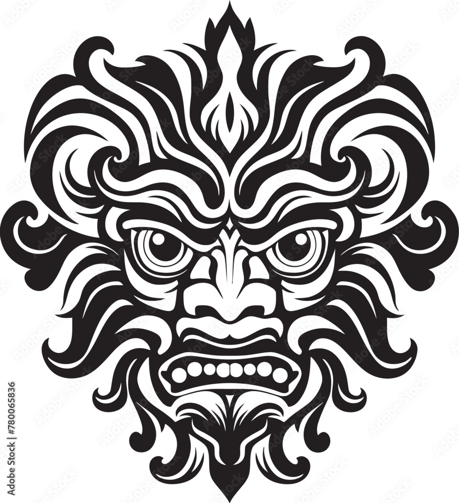 Island Inspirations: Bali Mask Icon Graphics Enigmatic Exquisite: Traditional Bali Mask Emblem Design