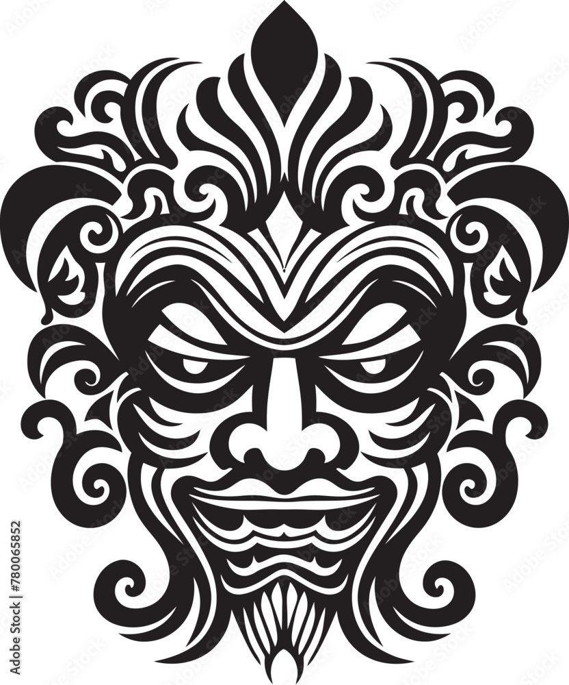 Cultural Carvings: Traditional Bali Mask Emblem Graphics Island Artistry: Bali Mask Vector Emblem