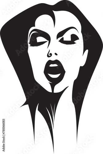 Seductive Siren's Bite: Vector Logo of Woman's Vampire Face Midnight Mystery Mistress: Woman Vampire Face Emblem Graphics photo