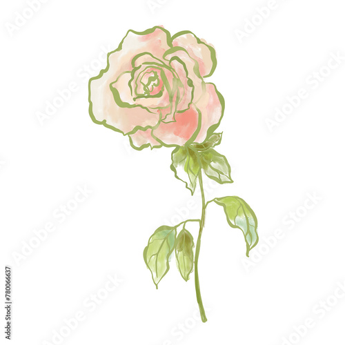 Oil painting abstract flower card of pink rose. Hand painted floral composition of wildflower isolated on white background. Holiday Illustration for design, print, fabric or background.