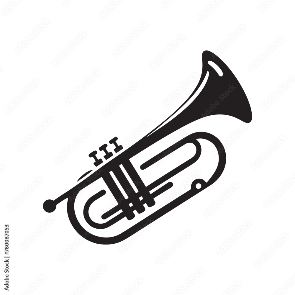 Obraz premium Melodic Mastery: Intricate Trombone Silhouette, Accompanied by Minimalist Vector Design and Illustration, Trombone Illustration - Minimallest Trombone Vector 