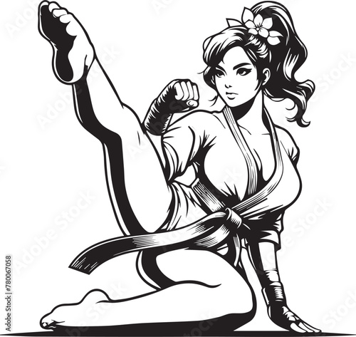 pin up girl in karate pose vector graphics