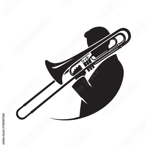 Musical Elegance: Captivating Trombone Silhouette, Illustrated and Vectorized with Expertise and Minimalism, Trombone Illustration - Minimallest Trombone Vector
