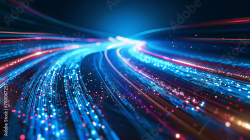 Futuristic fiber optic cables with glowing lights