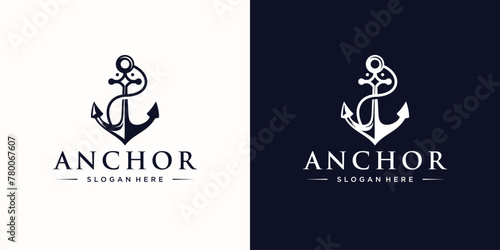 Simple Anchor Silhouette Vintage Retro logo design for boat ship navy nautical transport