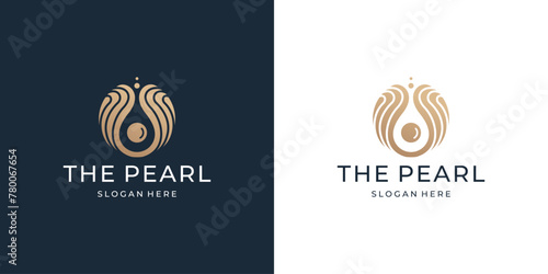 Seashell with pearl logo icon design template flat vector and golden color