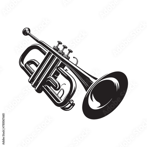 Musical Notes: Intricate Trumpet Silhouette, Embodied in Artistic Illustration and Presented in Minimal Vector, Trumpet Illustration - Minimallest Trumpet Vector