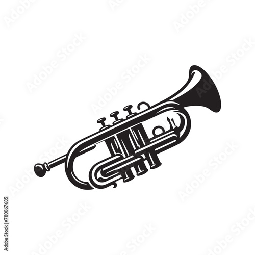 Musical Reverie: Captivating Trumpet Silhouette, Crafted with Artistic Detail in Illustration and Vector Rendering, Trumpet Illustration - Minimallest Trumpet Vector
