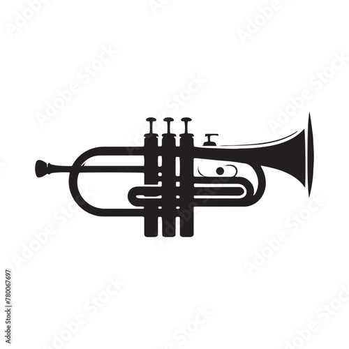 Serenade in Sound: Dynamic Trumpet Silhouette, Transformed into Striking Illustration and Minimal Vector, Trumpet Illustration - Minimallest Trumpet Vector
