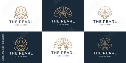 minimalist seashells logo inspiration with golden color branding.