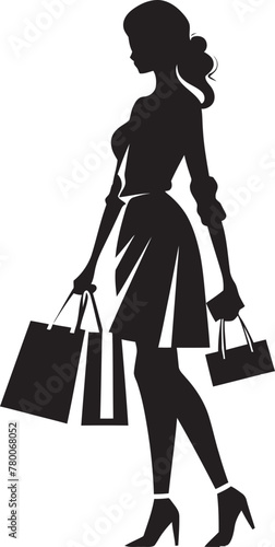 Fashion Finesse: Woman's Shopping Bag Icon Graphics Style Statement: Young Woman Shopping Bag Emblem
