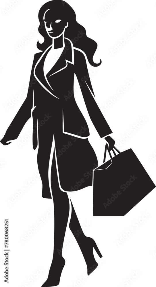 Boutique Beauty: Vector Logo of Fashion Iconic Vogue Vibes: Young Woman Shopping Bag Emblem