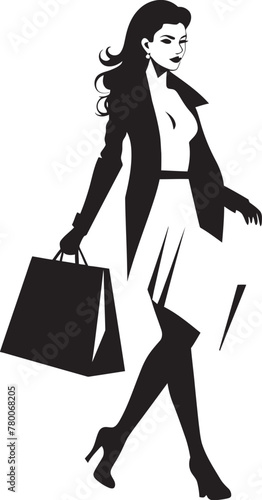 Glamour Goddess: Young Woman Shopping Bag Emblem Trendy Tote Trend: Vector Logo of Stylish Shopper