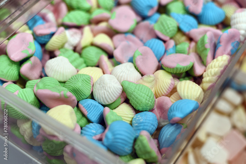 Multicolored sweet candies in the store