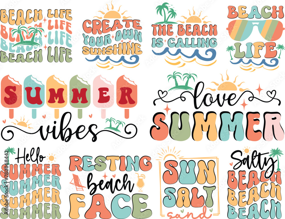 retro summer svg design, summer, retro summer, svg bundle, beach life, hello summer, sunshine, retro