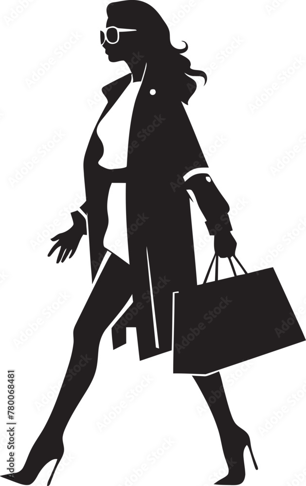 Style Statement: Young Woman with Bag Icon Graphics Vogue Vibes: Vector Logo of Chic City Chic