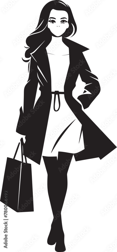 Vogue Visionary: Stylish Lady with Bag Icon Graphics Urban Elegance: Vector Logo Design of Young Woman Shopper