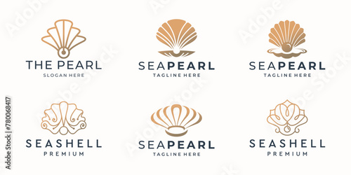 Luxury golden seashell logo design icon set collection. abstract shell symbol vector illustration