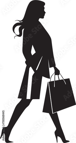 Glamour Galore: Young Woman Shopping Bag Emblem Urban Fashionista: Vector Logo of Trendsetter's Style