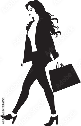Vogue Visionary: Young Woman Shopping Bag Emblem Couture Chic: Vector Logo of Urban Elegance