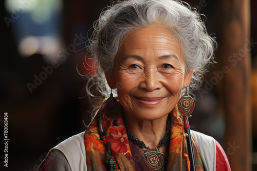 Happy smiling elderly asian women. Asian elderly lady. Elderly Asian asian women. Old person. Asian country. Traditional asian. China. Japan. AI.