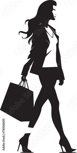 Fashion Maven Icon: Trendy Woman with Shopping Bag Logo Trendy Style Maven: Stylish Lady with Shopping Bag Icon
