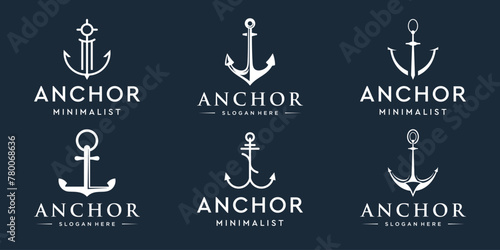 set of anchor logo and bundle of ocean sailing boat icon vector illustration design