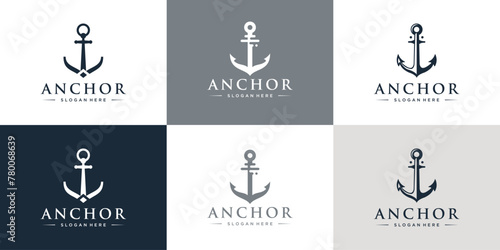 symbol of anchor logo set design template. Marine boat sea anchor icon for company logos. photo