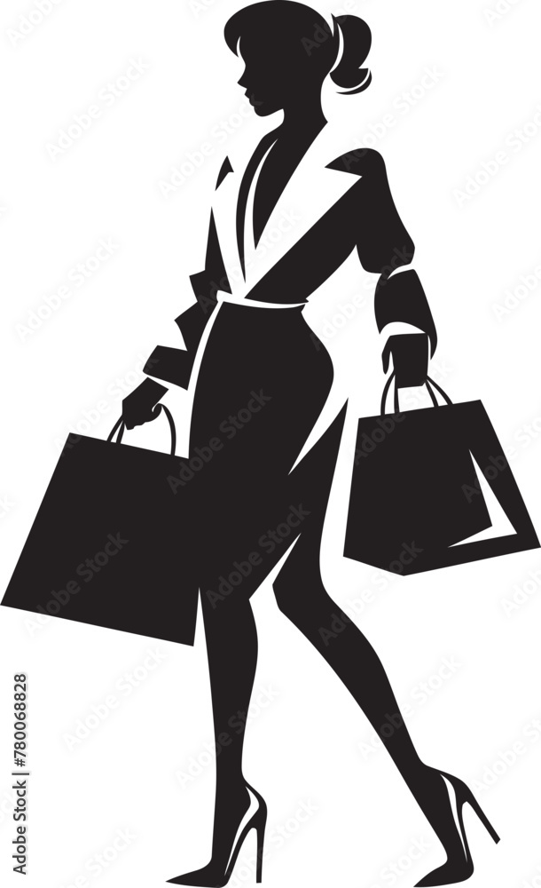 Vogue Visionary: Chic Woman with Shopping Bag Emblem Chic City Style: Iconic Vector Logo of Stylish Shopper