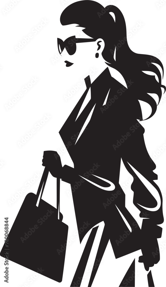 Fashion Iconic: Iconic Vector Logo of Trendy Shopper Retail Royalty: Young Woman with Shopping Bag Emblem Fashion Iconic: Iconic Vector Logo of Trendy Shopper Retail Royalty: Young Woman with Shopping Bag Emblem