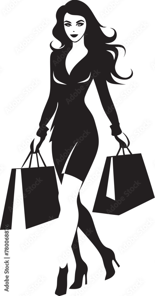 Style Statement: Young Woman with Shopping Bag Symbol Trendy Tote Trend: Chic Lady with Shopping Bag Emblem