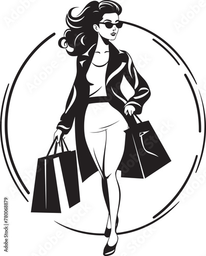 Boutique Beauty: Vector Logo of Stylish Woman Shopper Fashion Finesse: Trendy Lady with Shopping Bag Icon