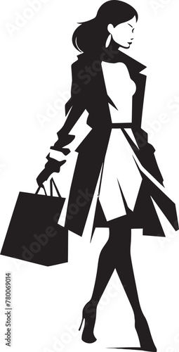 Glamorous Shopaholic: Vector Logo of Stylish Lady Trendsetter Trend: Young Woman Shopping Bag Graphics