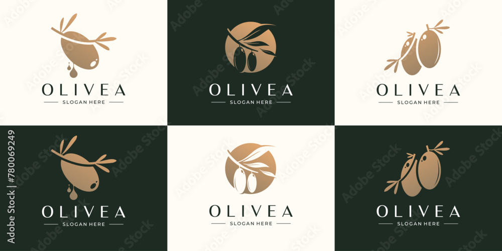 Olive logo collection with creative element shape concept with golden color branding.