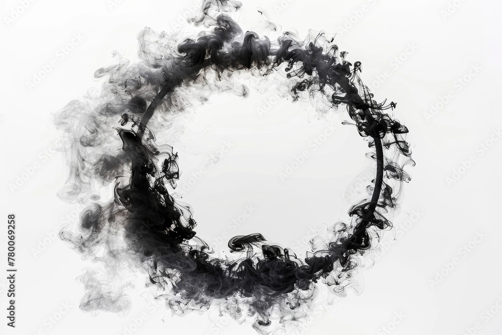 circle made of black colored clouds of smoke isolated on white background circle made of black colored clouds of smoke isolated on white background