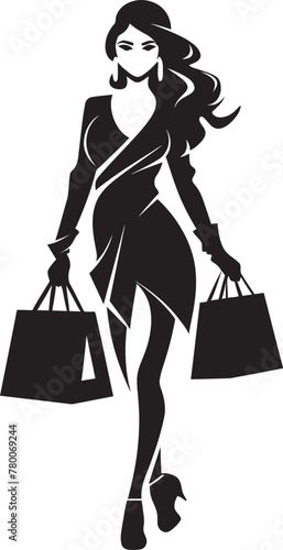 Trendsetter Trend: Young Woman Shopping Bag Graphics Boutique Beauty: Vector Logo of Chic City Shopper