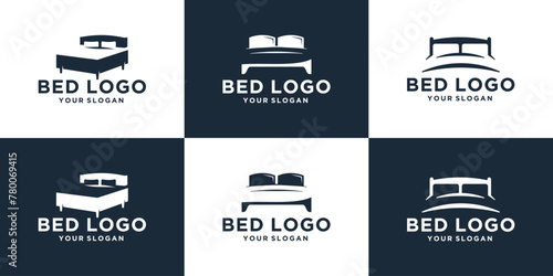 mega logo collection, bed logo icon abstract, pillow shape design and unique silhouette bed concept.