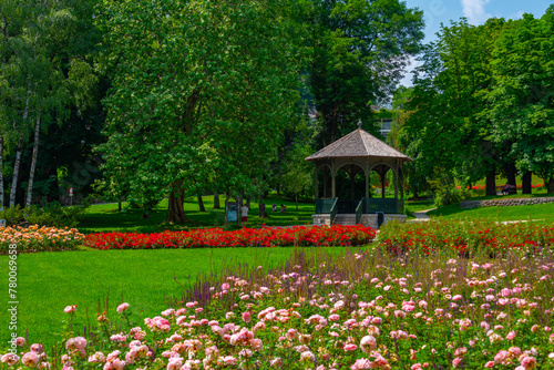 Park alongside lake Bled in Slovenia