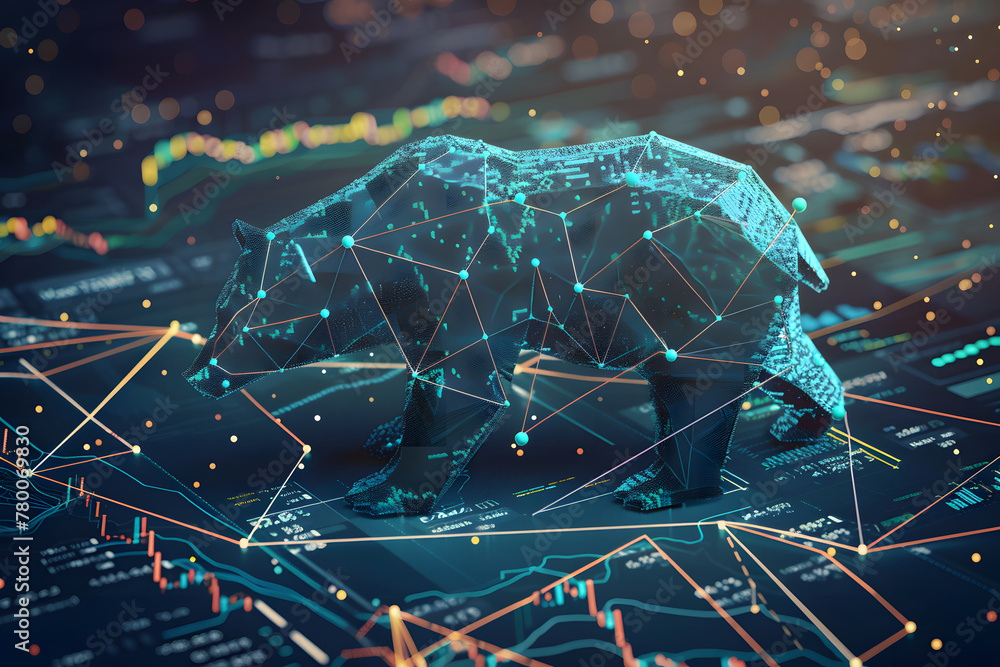 Bear market in the stock market with graph of a downward trend in the stock market. Bear market in the stock market with graph of a downward trend in the stock market.