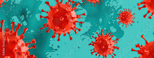 illustration of red blood cells of the virus on a blue-brown background photo