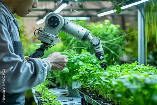 robot designed for agricultural tasks, a concept of the integration of advanced technology in agriculture, with the purpose of improving productivity and efficiency in the future