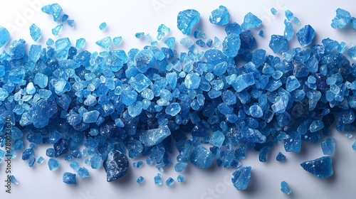 Sea salt crystals on a white background in blue