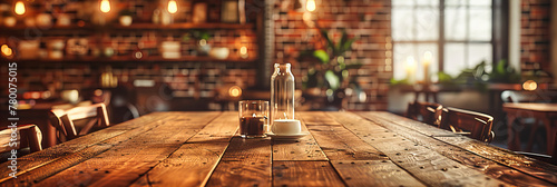 Rustic and Natural Table Setting, Vintage Glass Bottles with Fresh Beverages, Warm and Cozy Cafe Atmosphere