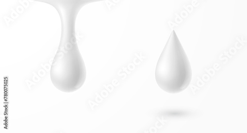 Milk cream drop product. 3d realistic yogurt droplets on white background. Vector shampoo, soap, body lotion or milky yoghurt templates