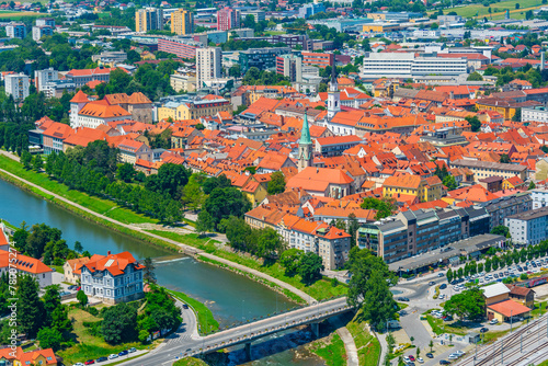 Fényképezés Aerial view of Slovenian town Celje